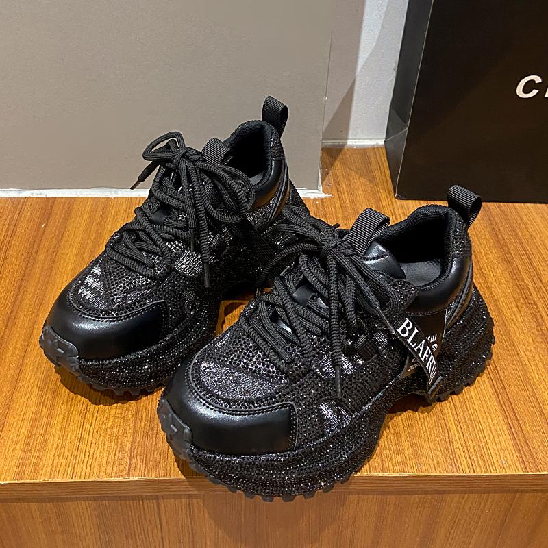 Fashion 8cm Luxury Designer Platform Chunky Sneakers Full Diamond Shoes Non-slip Water Diamond Casual Skateboard Shoes Zapatos De Mujer