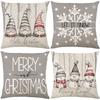 1pc Grey Cushion Cover Dwarf Snowman Printed Durable Cover 2025 New for Home Ornament Xmas New Year Christmas Decoration