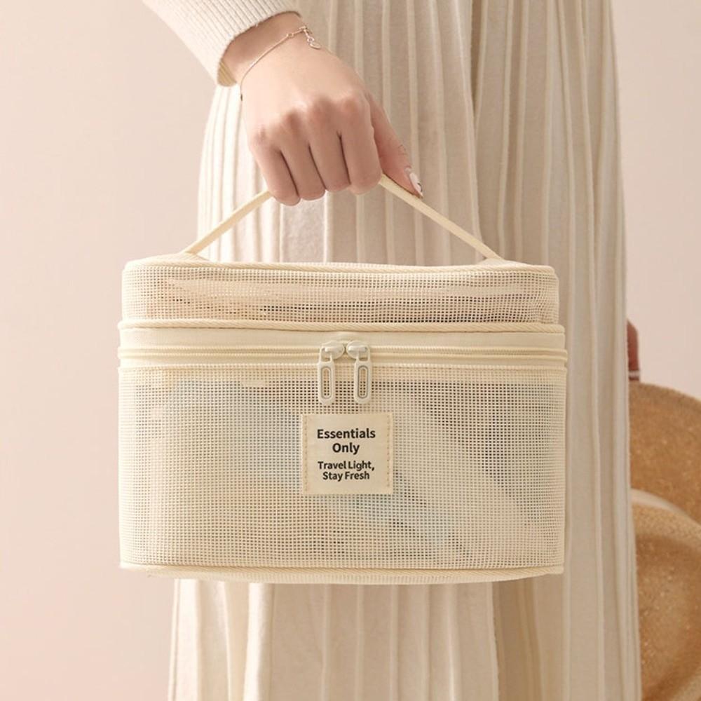 Leichte Netz-Make-up-Tasche Quadratisch Große Kapazität Transparente Netz-Kosmetiktasche Handgehalten Reißverschluss Kosmetiketuis Geschäftsreisen