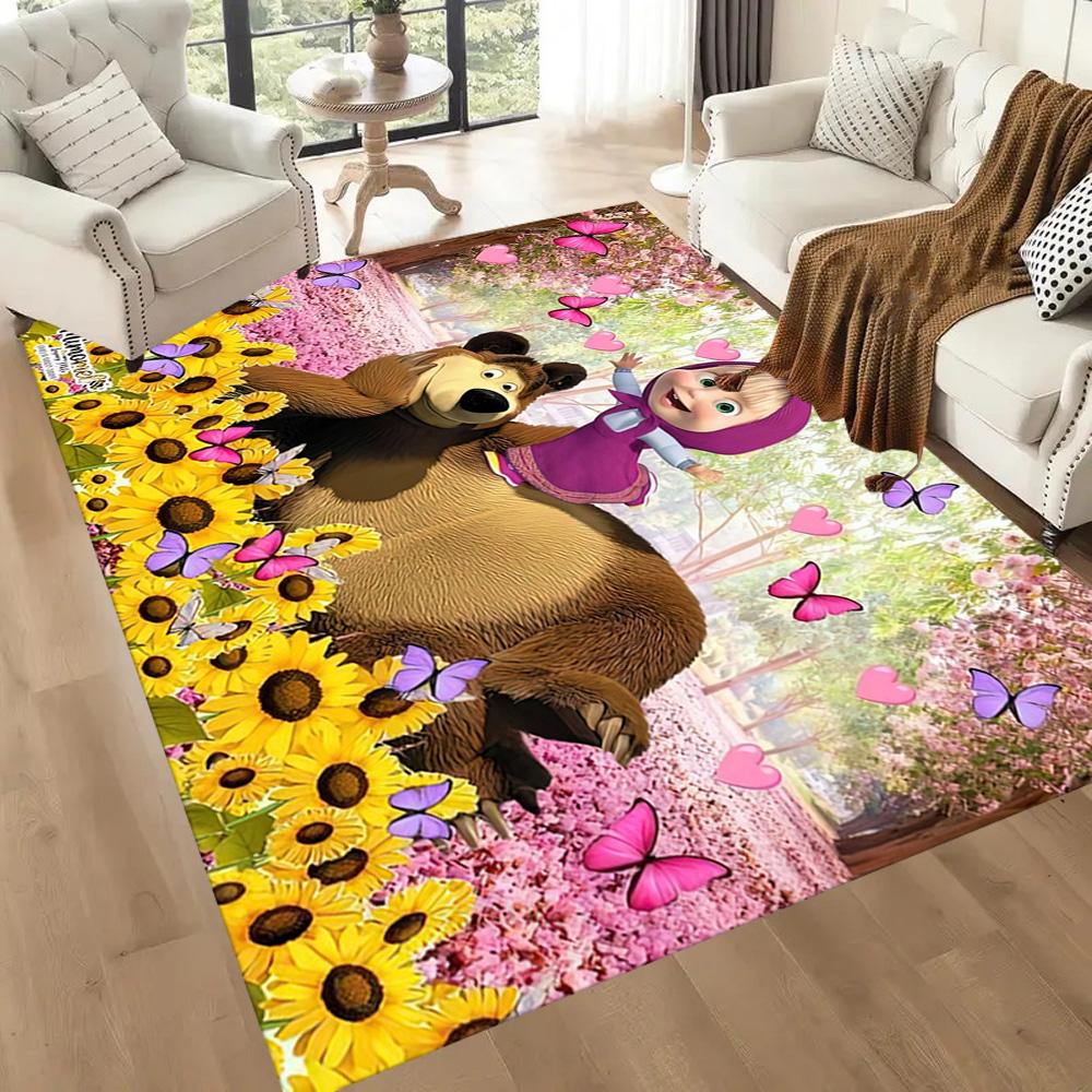 Masha Bear Area Rug Suitable for Balcony Playrooms Kitchen Dining Room Anti-slip Rug Anime Office Decor Spiritual Gift