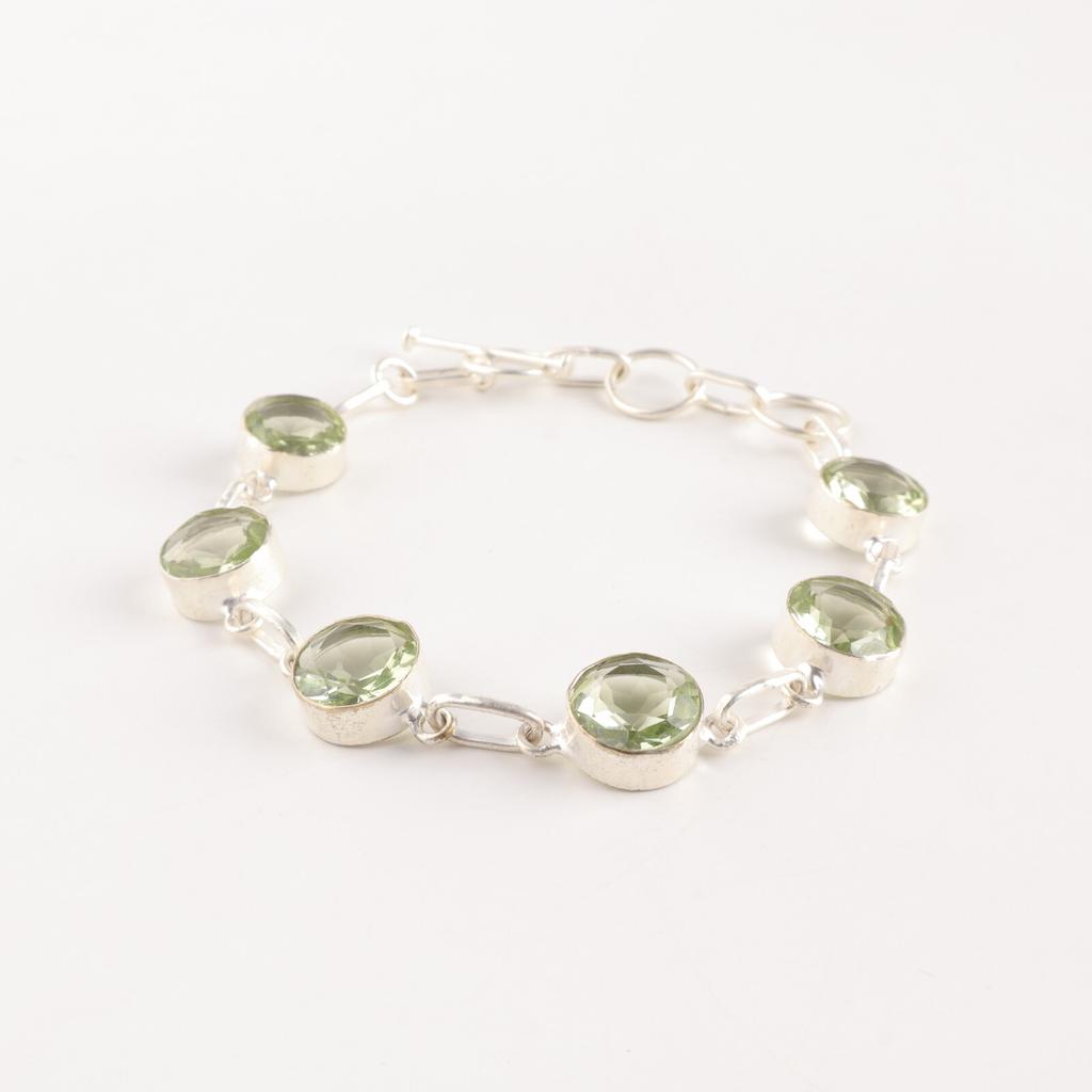Green Amethyst Gemstone 925 Stamped Silver Handmade Bracelet Fashionable Jewelry RB-14-12