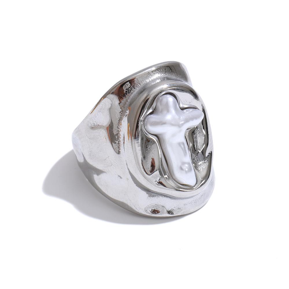 

Yhpup Size 678 Stainless Steel Simulated Pearls Cross Classic Ring PVD Plated 18K Gold Color Chic Vintage Finger Jewelry 6