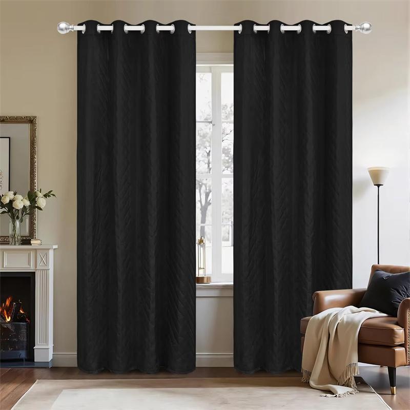 Winter Warm Quilted Folder Cotton 100% Blackout Curtains Thermal Insulated Warm Curtains for Living Room, Bedroom Window Decor Add Cotton Curtains