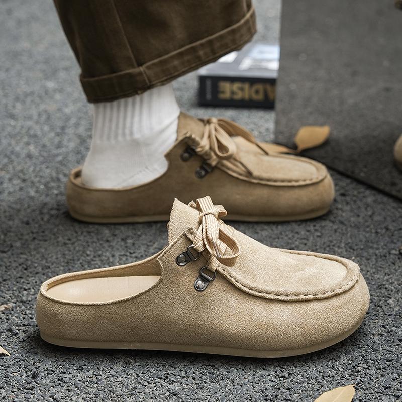 Fabric Men Mules Open Back Loafers Slippers, Wide Toe Casual Half Shoes Summer Backless Slide Sandals Flat Sneakers For Men