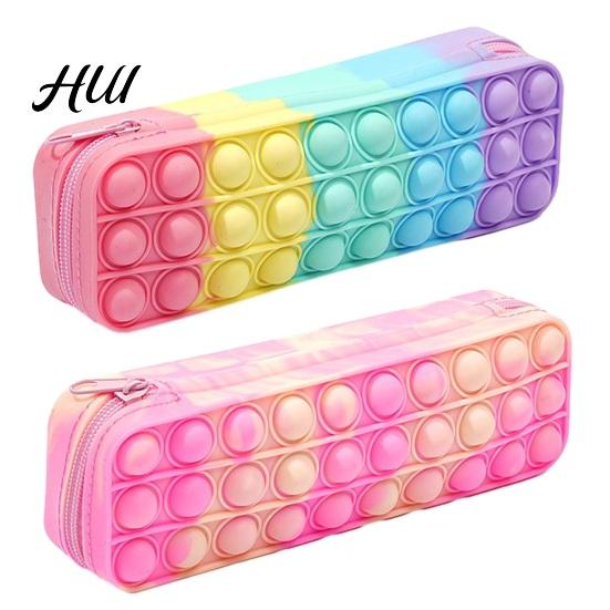Silicone Pen Pouch Tie-Dye Pencil Case, Squeezable Soft Stationery Organizer for Kids Teens, Unique Safe Case Random Gradient Pattern Pouch, Creative