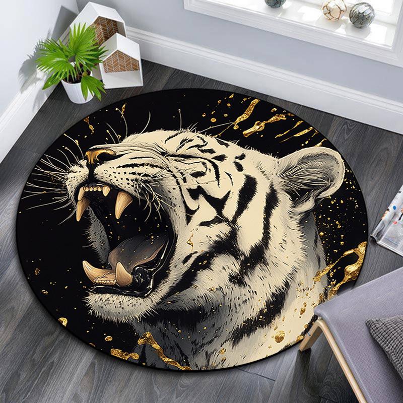 Roaring Tiger Round Area Rug,Carpet Rug for Living Room Bedroom Sofa Playroom Decor,Non-slip Floor Mat