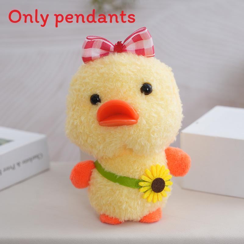 

Plush Doll Duck Keychain Bag Accessories With Checkered Bow And Decor Sunflower жёлтый