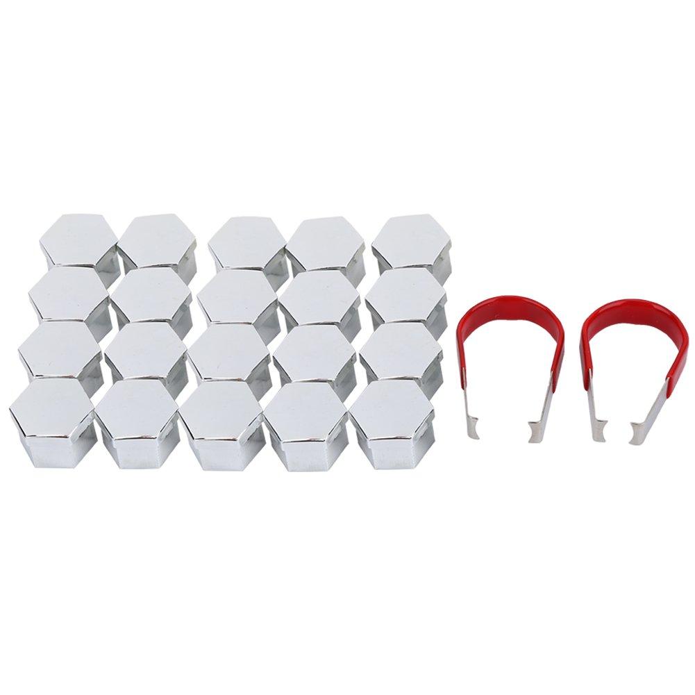 Keenso 20Pcs 17mm Wheel Lug Nut Bolt Hub Screw Silver Cover Tyre Protective Decor CenterCovers Bolt with Removal Tools