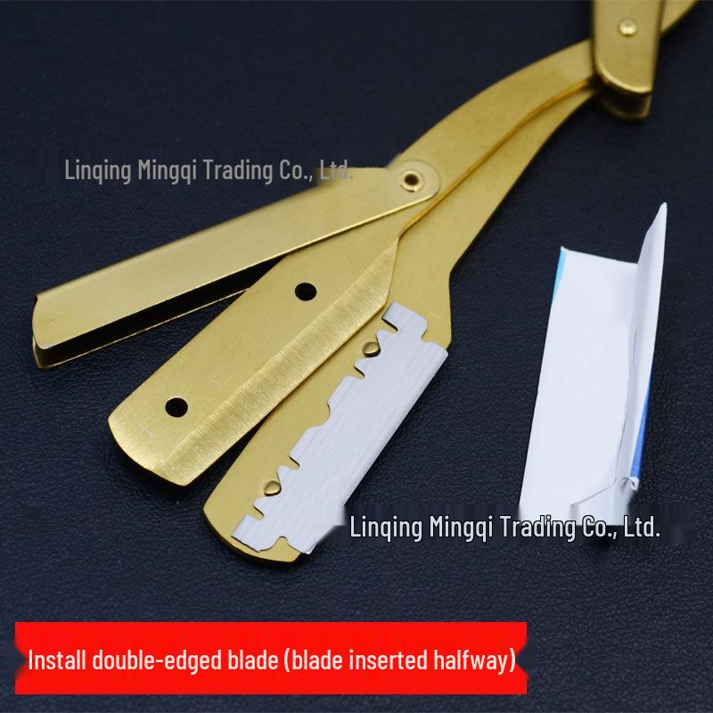 Goldener Vintage-Rasierhobel & Halter für Herrenrasur