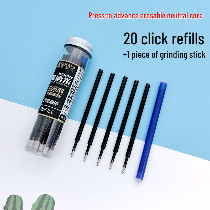 20-Pack 0.5mm Erasable Click Pens with Refill Cores - Moli Moli Le, Blue & Black Ink