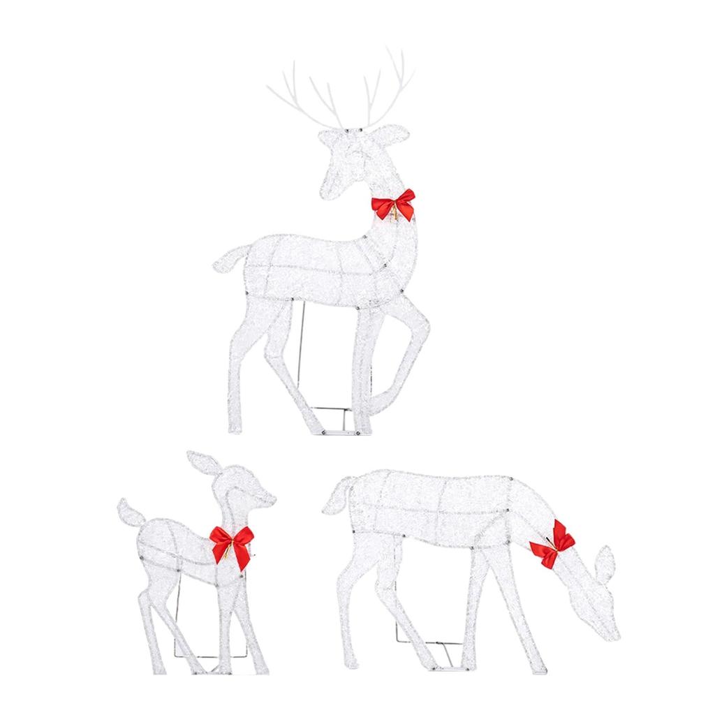 3 Piece Reindeer Family Lighted Christmas Decoration Glitter Yard Deer Set for