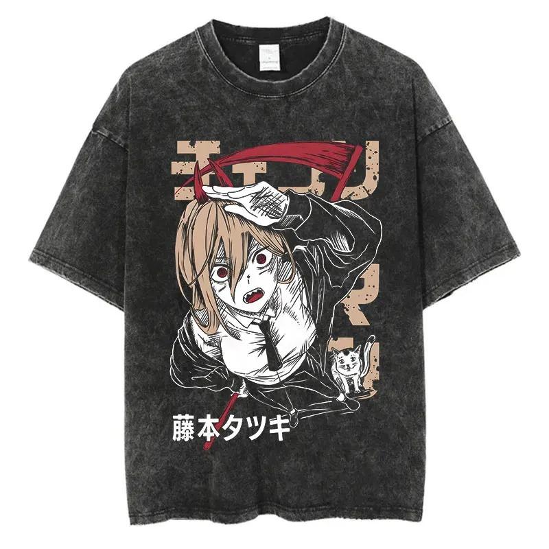 

Chainsaw Man Washed Oversized T-Shirt Men Cotton Clothing Vintage Street T-shirt Harajuku Y2k Cotton Streetwear High Quality Female Male Clothing XXXL помаранчевий