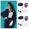 Pilot Cosplay Outfit Kit Kapitänsmütze Erwachsene Rollenspielausrüstung Eleganter Stewardess-Look für Festivalanlass