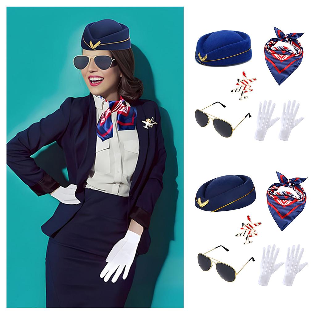 Pilot Cosplay Outfit Kit Kapitänsmütze Erwachsene Rollenspielausrüstung Eleganter Stewardess-Look für Festivalanlass