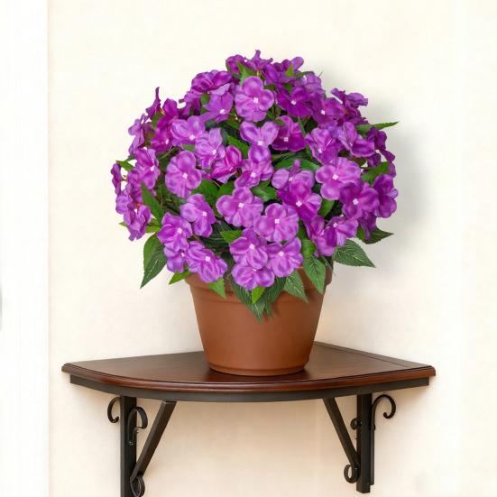 5 Stems Artificial Impatiens Flowers Bouquet for Outdoor UV Resistant Faux Silk Flowers for Outside Front Porch Garden Window Box Planter Decor