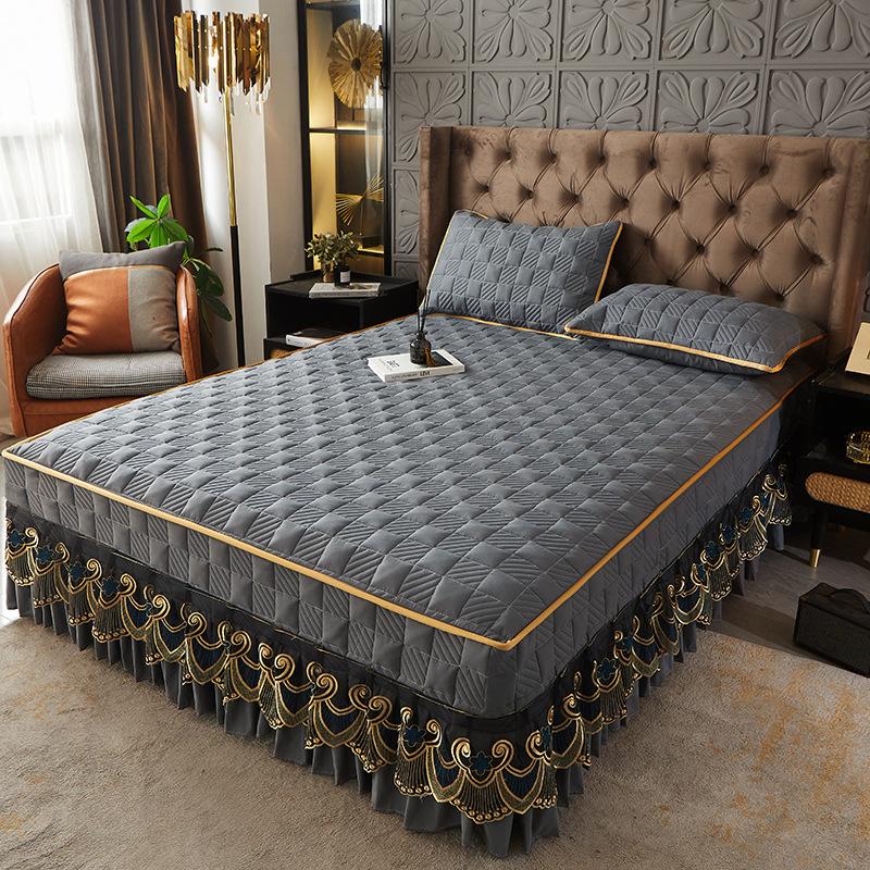 

Утолщенная юбка-кровать, домашний роскошный комплект постельного белья, кружевное покрывало принцессы, противоскользящее покрывало с наволочкой для размера King Queen 3 Pcs 120x200cm