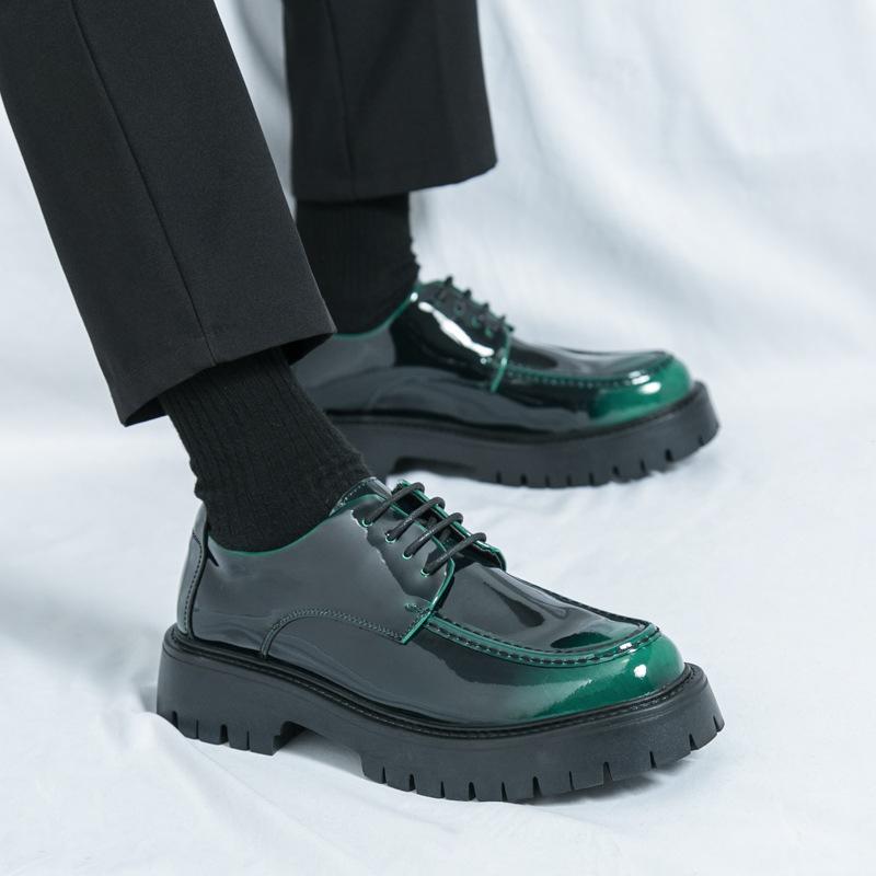 High-end Luxury Leather Shoes Men's High-end Sense of British Height Increase Platform Trend Glossy One-pedal Casual Loafers