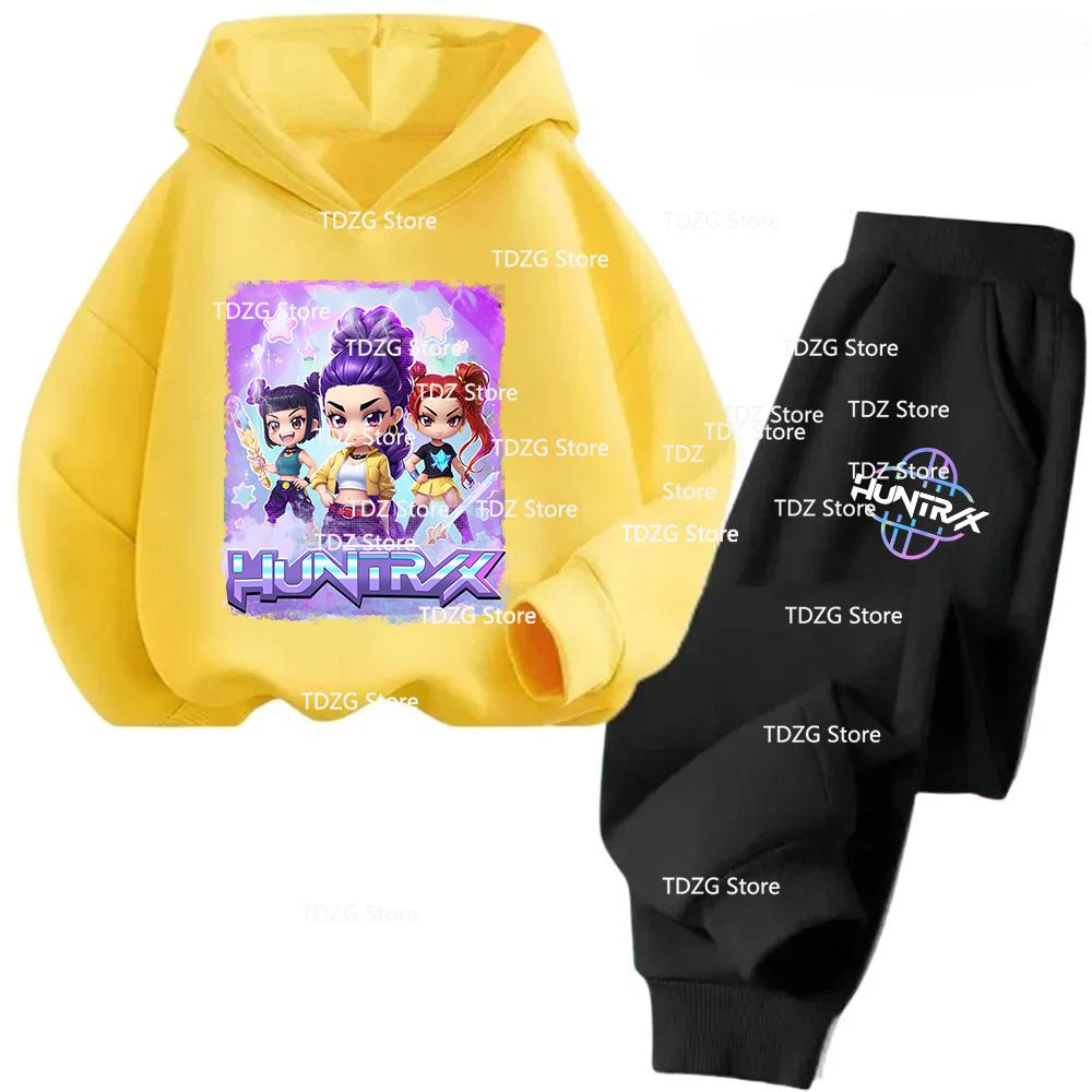 Hot Movie KPop Demon Hunters Fleece Hooded Children's Hoodies Trousers Set Kid Pants Suit Casual Fashion Boy Girl 2pcs Tracksuit