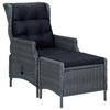 VidaXL Reclining Garden Chair Stool Woven Resin Dark Grey