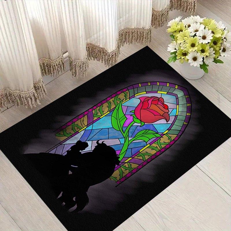 1pc beauty and the beast Pattern Carpet Area Rug Non slip Carpet Hand Washable Floor Mat Suitable For Living Room Bedroom Home Decor Room Decor