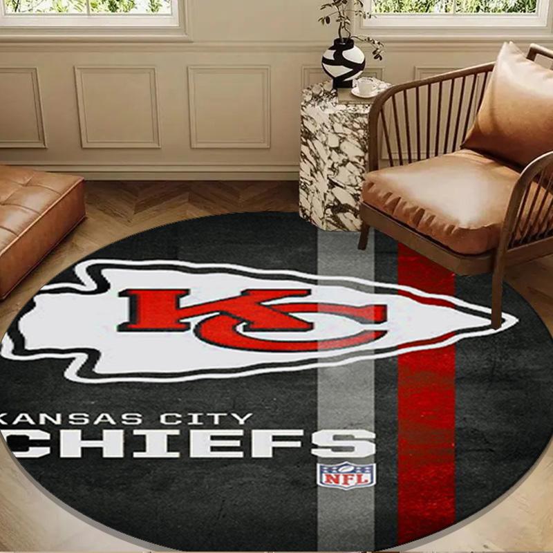 Kansas Chiefs Logo Runde Matte, Rutschfester Kreis Teppich Stuhl Teppich Für Wohnzimmer, Schlafzimmer, Fußmatte Heimdeko Geschenk Weihnachtsgeschenke