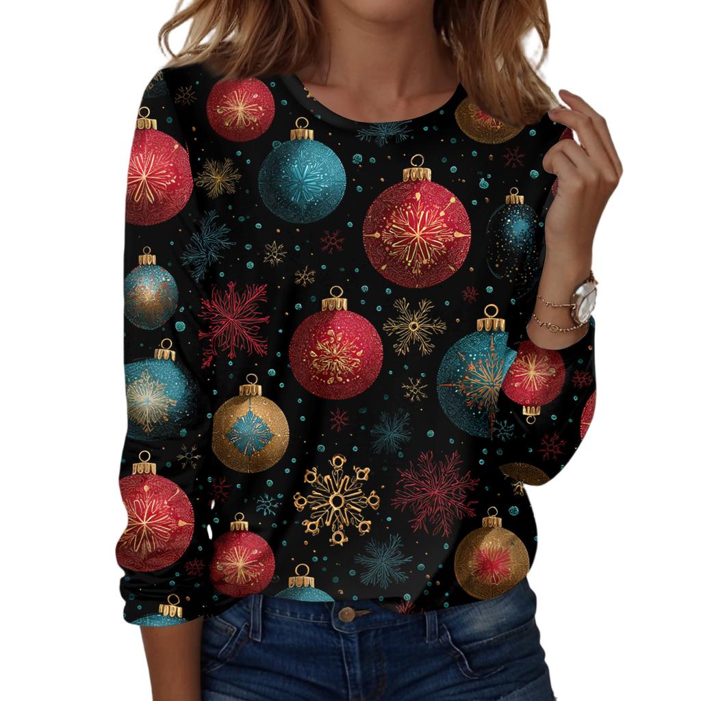 Women's Fashion Casual H Printed V-Neck Long Sleeve Decorative Button T-Shirt Tops