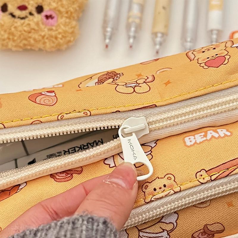 Cute Butter Bear Pencil Case Large Capacity Stationery Storage Bag Student Pencil Pouch Stationery Organizer Travel Cosmetic Bag