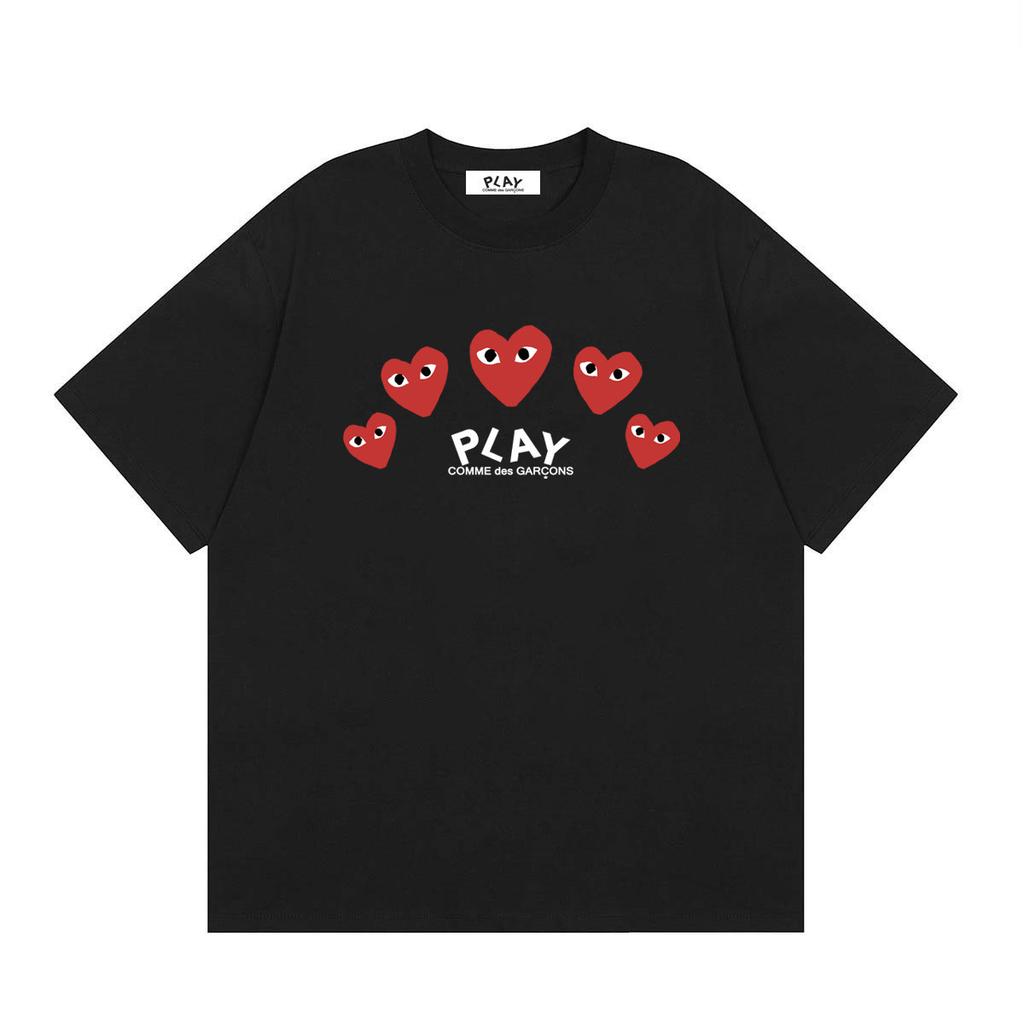 Unisex Crew Neck Short Sleeve Loose Fit Japanese Fresh T-Shirt Heart Geometric Print 100% Cotton Top