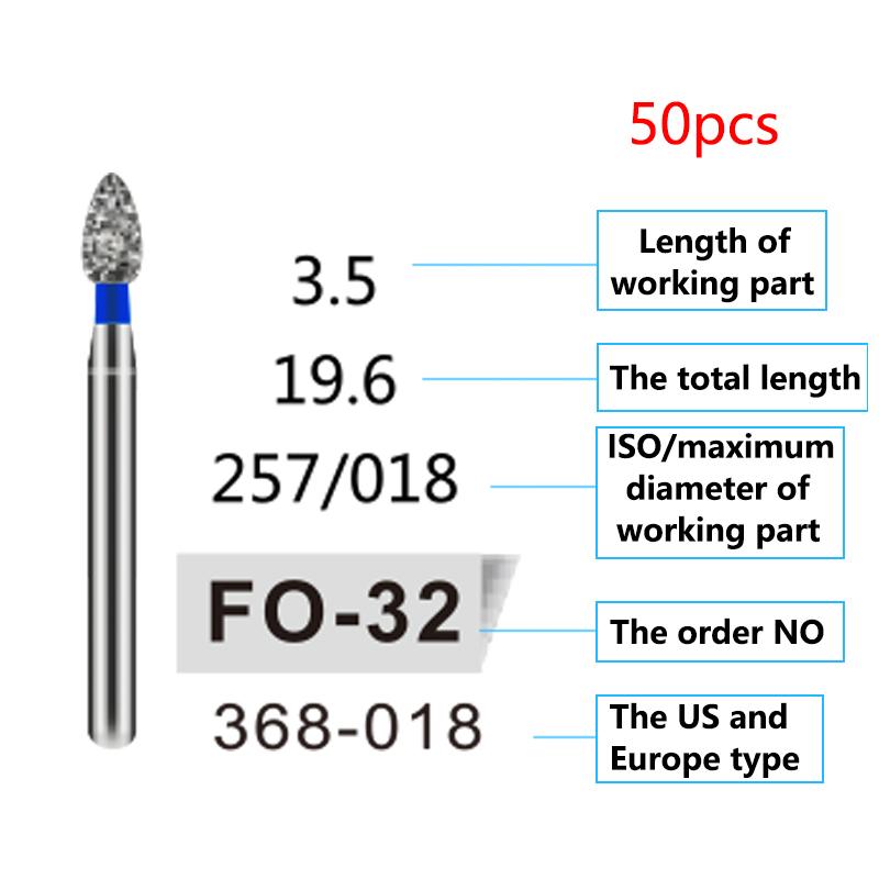 50Pcs Dental Diamond Burs Drill FG 1 6Mm For High Speed Handpiece Denspay Polishing Whitening Lab Material