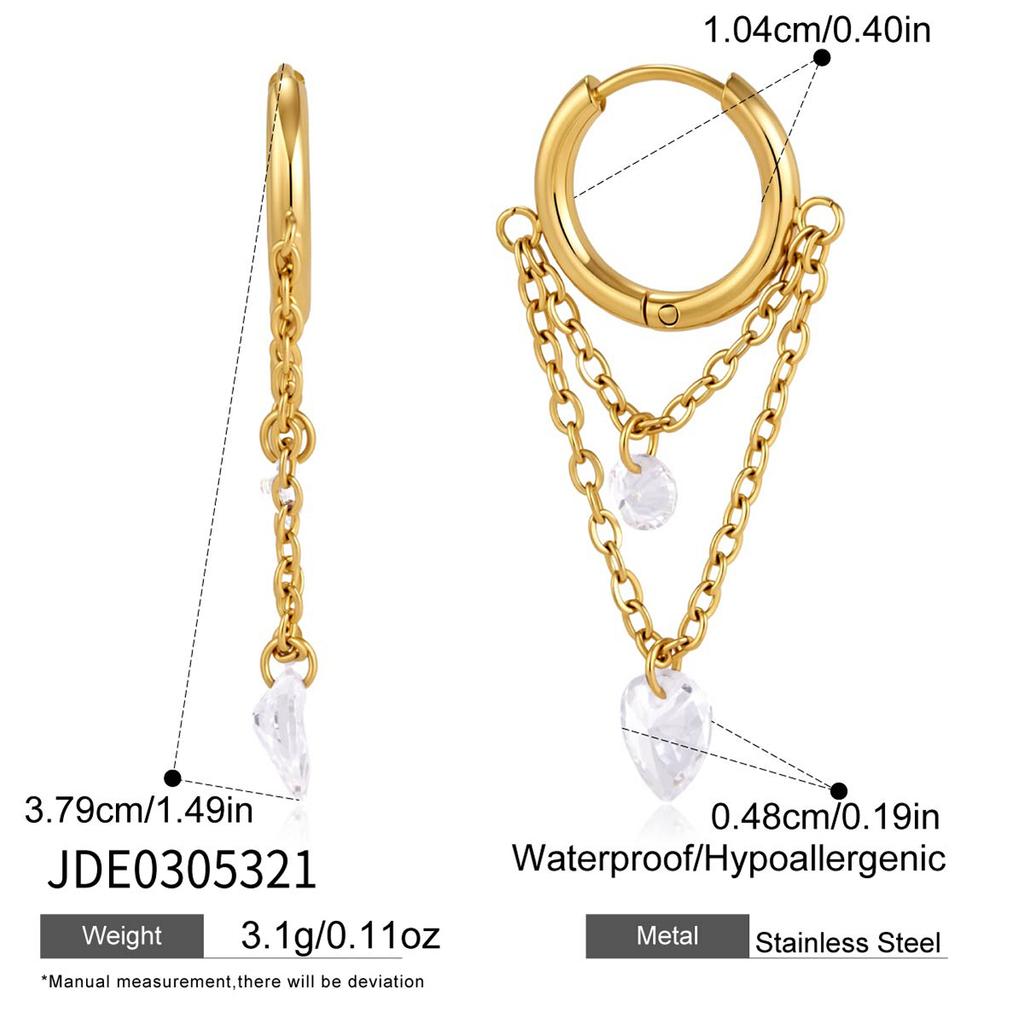 Uworld Geometric Zircon Drop Earrings For Women 18K Gold PVD Plated Stainless Steel Chains Tassel Earrings Fashion Jewelry Gift