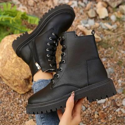 Große Samt-Martin-Stiefel für Damen Herbst und Winter neue Mode vielseitige Lokomotiv-Kurzstiefel dicksohlige Lederstiefel für Damen