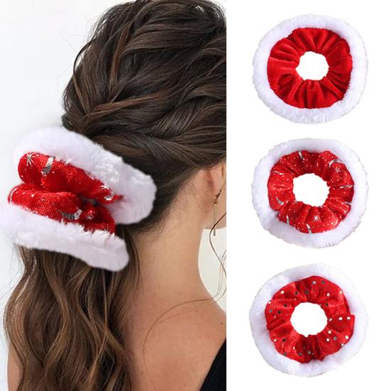 1/3/6Pcs Christmas Hair Ties Red White Velvet Hair Scrunchies Elastic Hair Band Ponytail Holder Glitter Sequins Snowflakes Hair Ropes