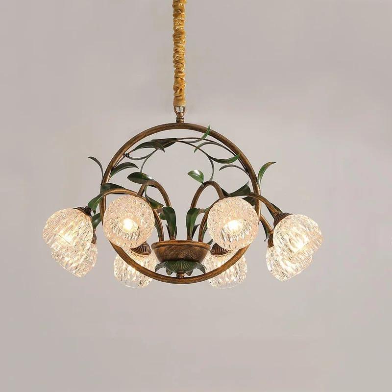 

Люстра в скандинавском стиле, подвесной светильник для украшения комнаты в скандинавском стиле, с цветочным мотивом, зелеными листьями, цветами, стеклянный, светодиодный 8-heads&No Bulb&Dia670 X H450mm&E14 Socket