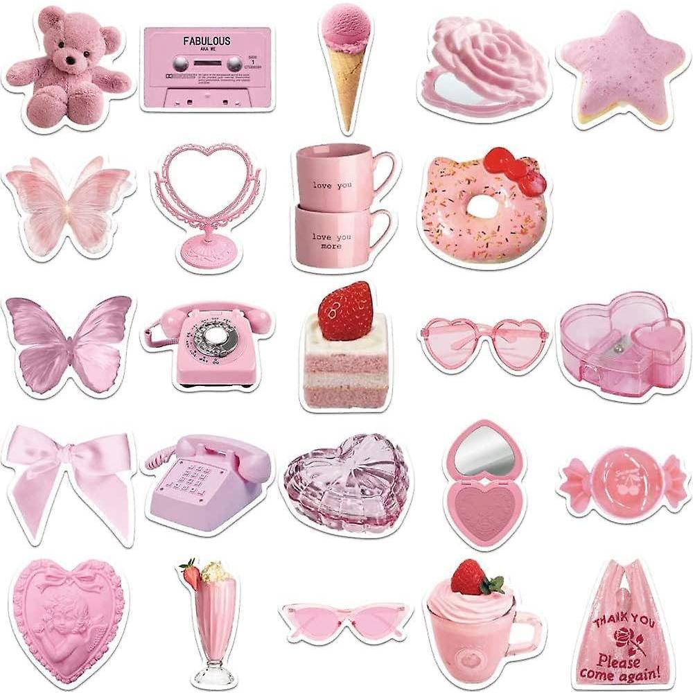 50Pcs Kawaii Stickers for Water Bottles, Cute Vsco Vinyl Laptop Stickers, Waterproof Aesthetic Stickers, Pink Sticker Pack for Kids Girls