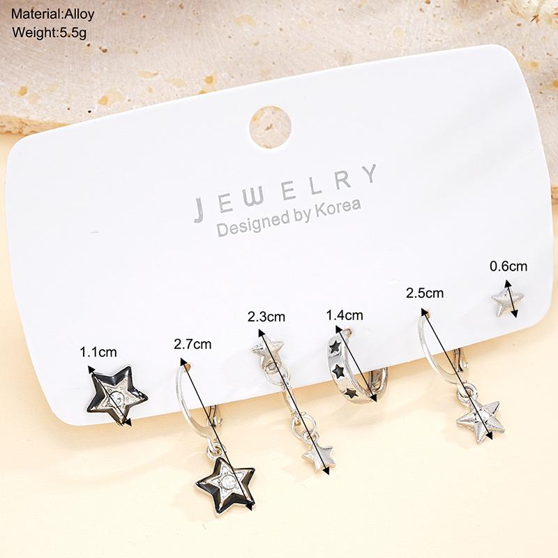 6pcs Set Earring Silver Color Star Dangle Earrings Vintage Metal Geometric Drop Earring for Women Fashion Trendy Y2K Jewelry
