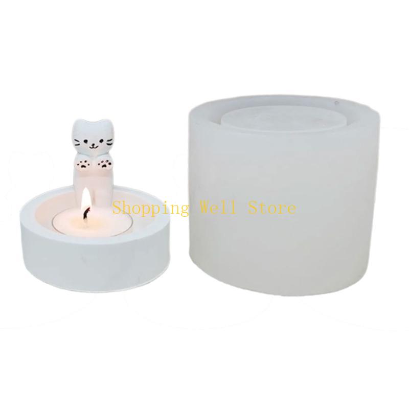 KX4B Candlestick Silicone Mould DIY Concrete Molds Cats Holder Resins Molds
