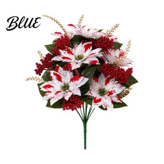 Red Petal Holiday Floral Decor Christmas Artificial Flowers, Faux Poinsettia Stems with Berries & Maintenance Free Seasonal Plants Pine Branches,