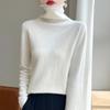 Women's 100% Wool Rolled Edge Turtleneck Sweater - Loose Fit Pullover Knit Base Layer