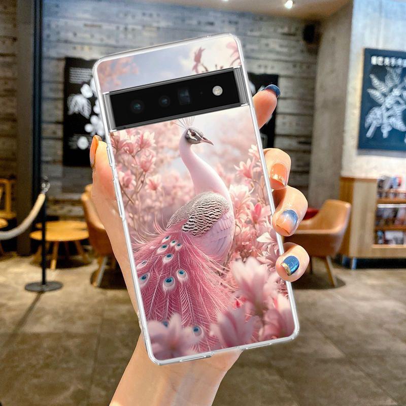 

Чехол для телефона Google Pixel 9 8 7 6 5 4 4XL 7A 6A 5A 4A 3A Pro XL Прозрачный Мягкий ТПУ Корпус Животное Милый Узор Павлина Pixel 7