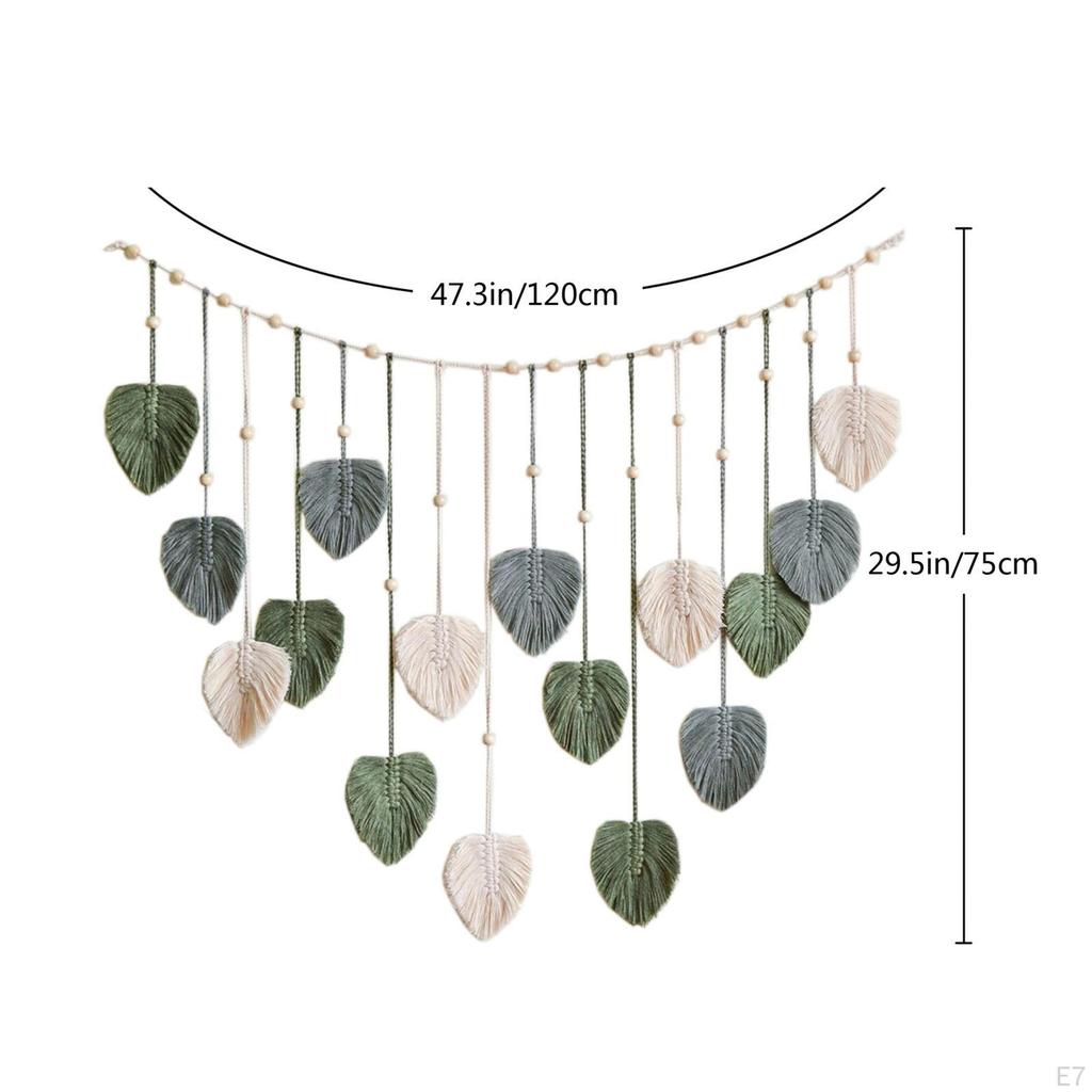 Bohemian Woven Tapestry Macrame Wall Hanging, with Photo Display Clips, Backdrop Art Decor Leaf