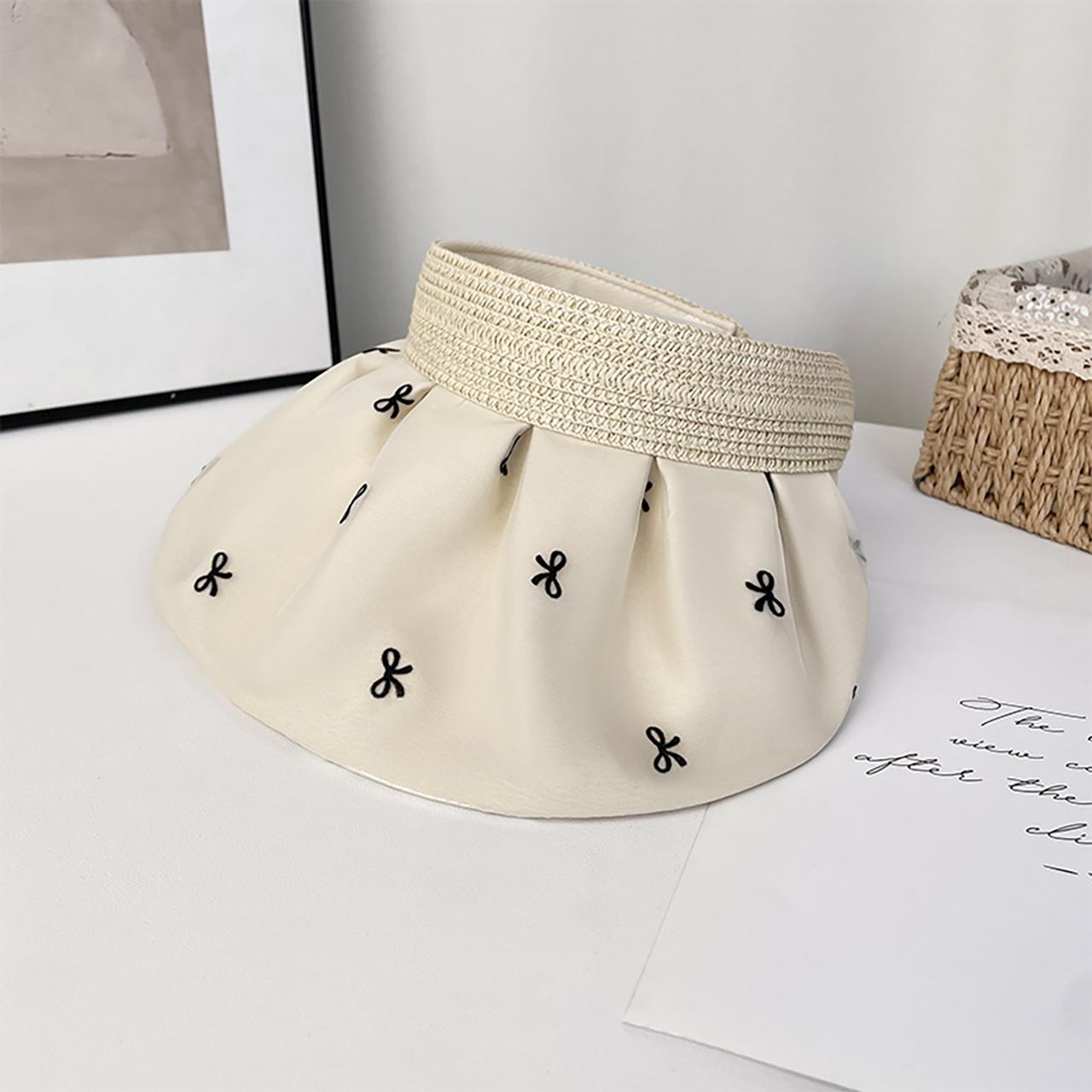 

Summer Large Brim Sun Hat for Women Bowknot Print Empty Top Sunscreen UV Protection Fisherman Cap Female Outdoor Foldable Hat adjustable бежевый