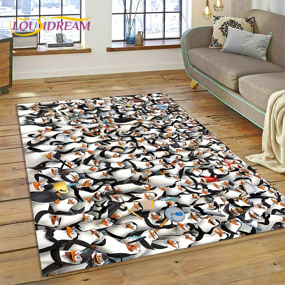 Cute Penguins of Madagascar Cartoon Carpet Rug for Living Room Bedroom Home Sofa Decoration,Kid Area Rug Non-slip Floor Mat Gift