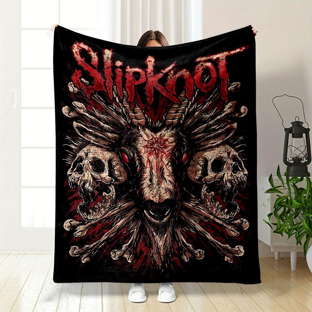 A goat skull with horns, surrounded by detailed skulls and fiery textures. for all seasons blanket lunch break throw gift