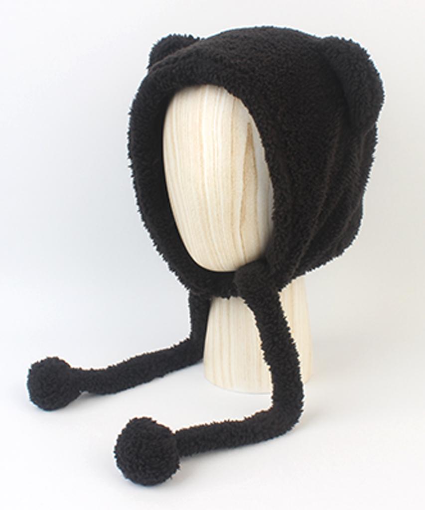 Yunibeosyeolkemiseuteuli Bear Soft Fleece Black Bonnet Hat