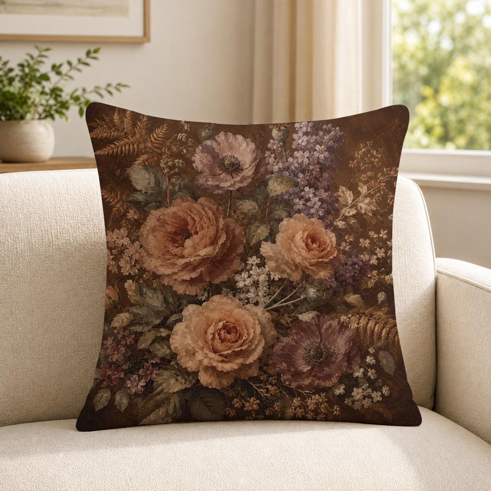 art vintage floral still life oil painting Cushion Cover Soft Short Plush SkinFriendly Cushion Case for MultiScene Use