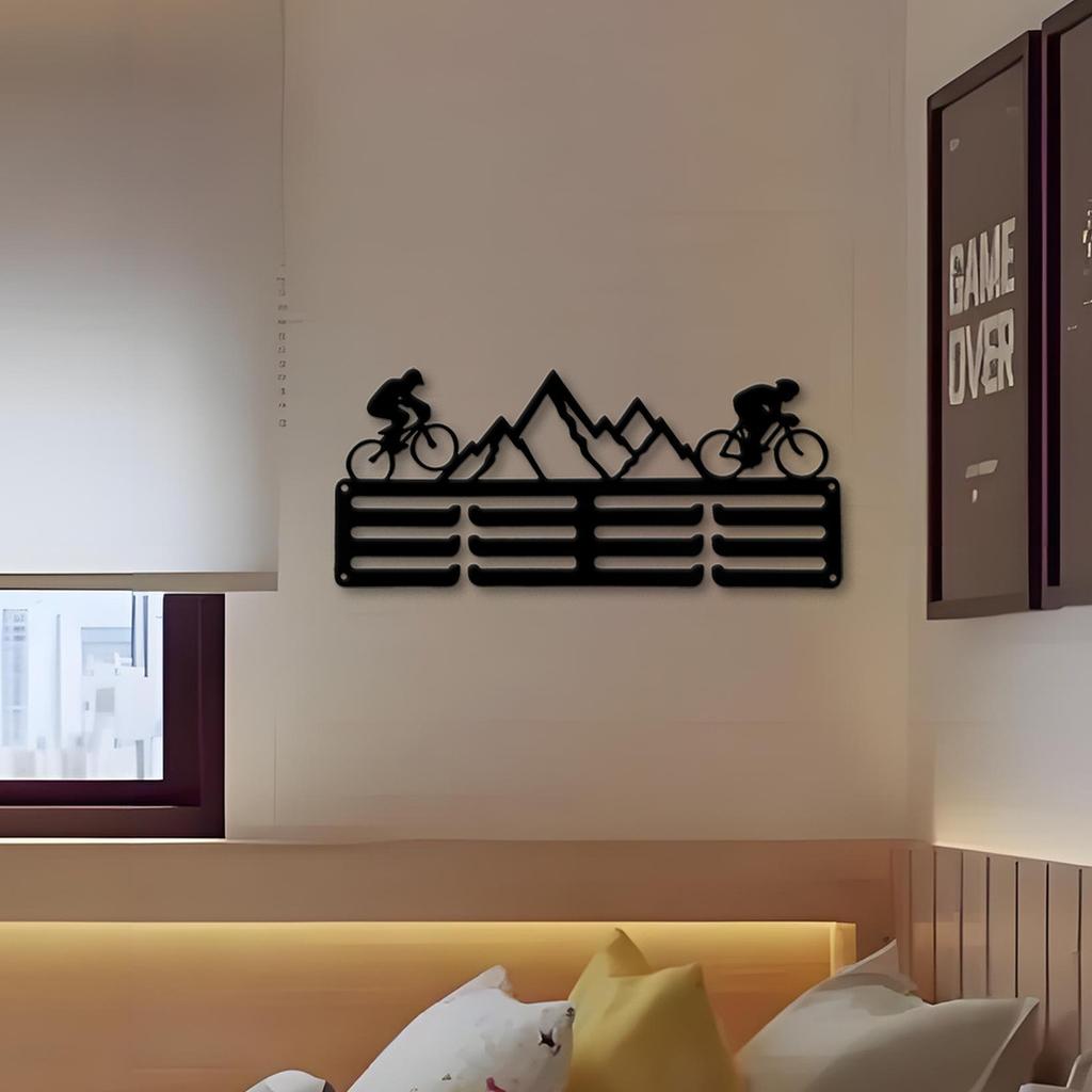 Metal Medal Display Rack for Marathon Cycling and Mountaineering Medals with Multiple Hooks Wall Mountable Organizer for Sports Awards