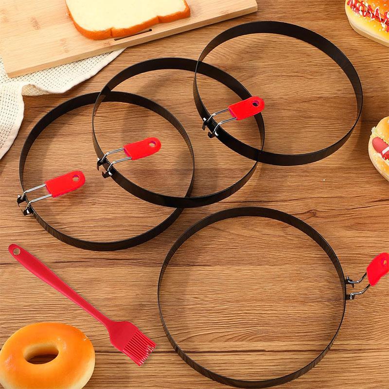 2/4 Packs 8 Inch Omelette Rings for Griddle Large Stainless Steel Nonstick Pancake Molds With Oil Brush Omelet Egg Ring Maker