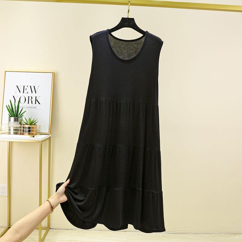 

Модальное платье без рукавов Летнее Тонкое большого размера Свободное А-силуэта Юбка Пэчворк Тортовое платье Однотонная ночная сорочка Юбка для основы Black Free size 40.00 kg-75.00 kg