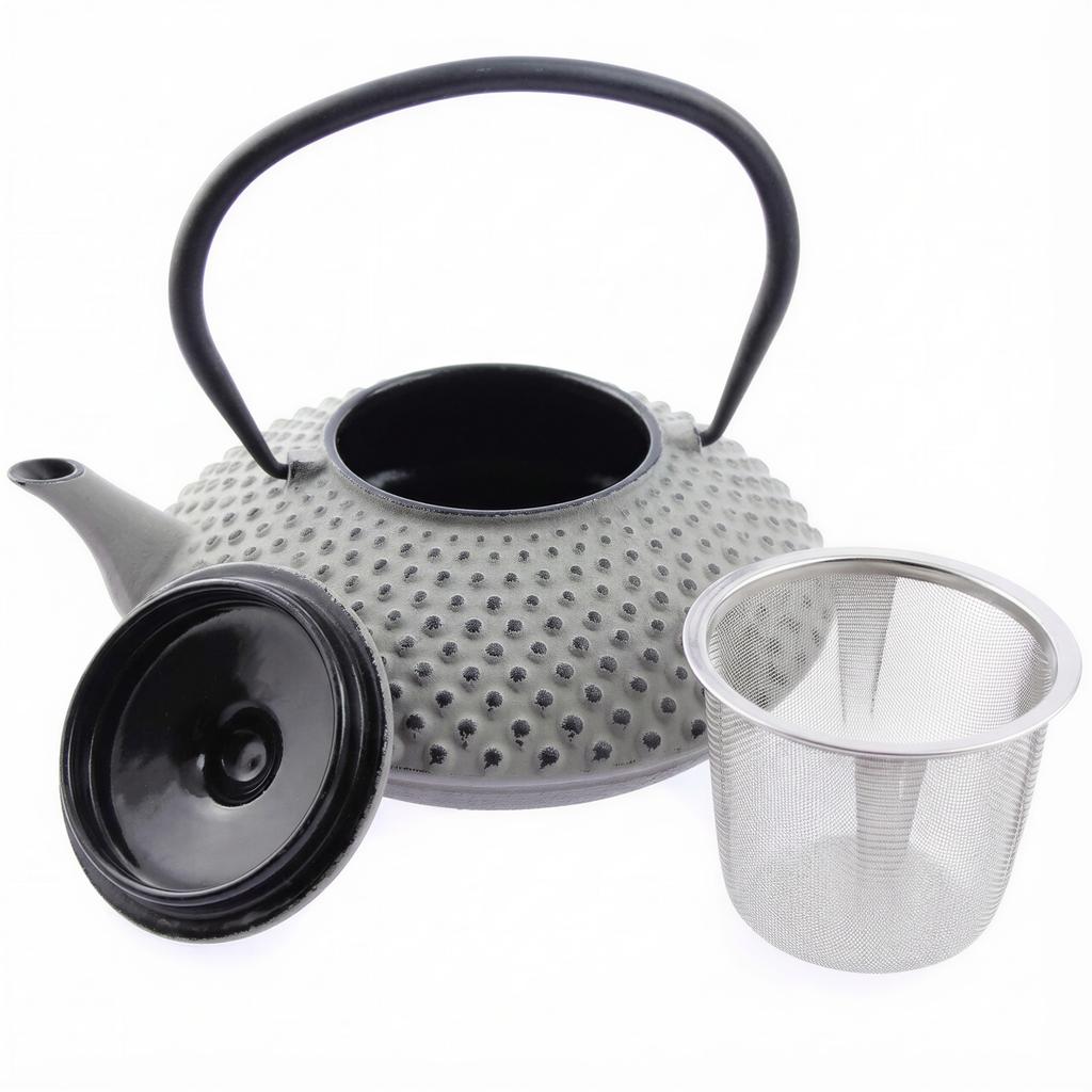 Cast Iron Tea Set Kettle 1.25L Steel Strainer Gray