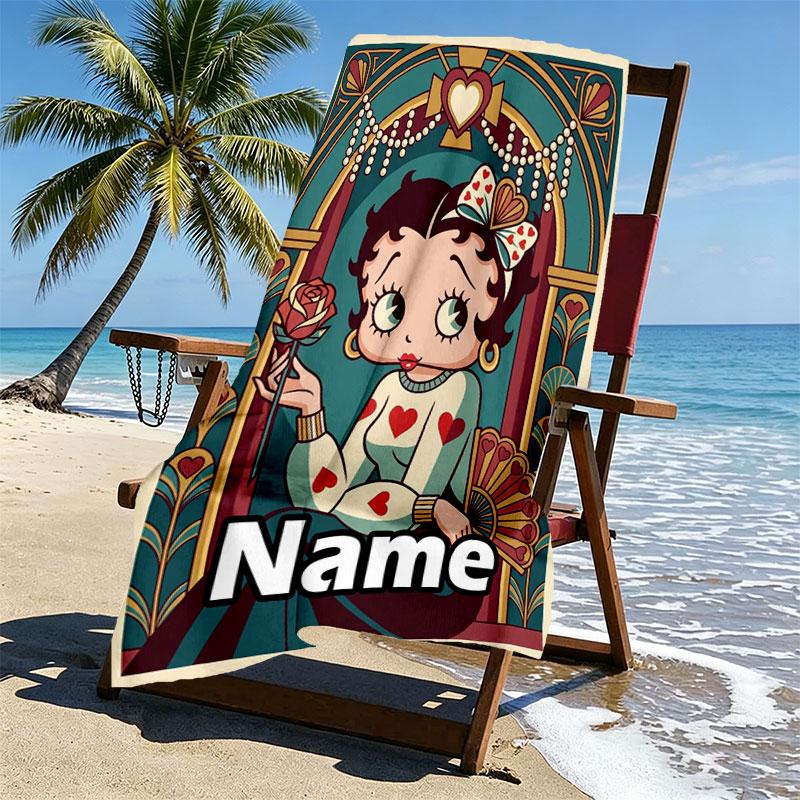 Custom Name Personalized Betty Boop Print Beach Towel, for Trip Camping Beach Party Home Decor, Birthday Gift for Family & Friends